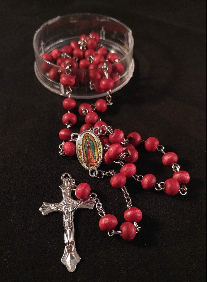 YRP 12 Virgen De Guadalupe Red Rosarios Rojo De Madera Para Recuerdos De Bautizo/Primera Comunion 12 Piezas. Baptism/My First Communion Our Virgen Of Guadalupe Rosaries 12 Party Pack - Image 2